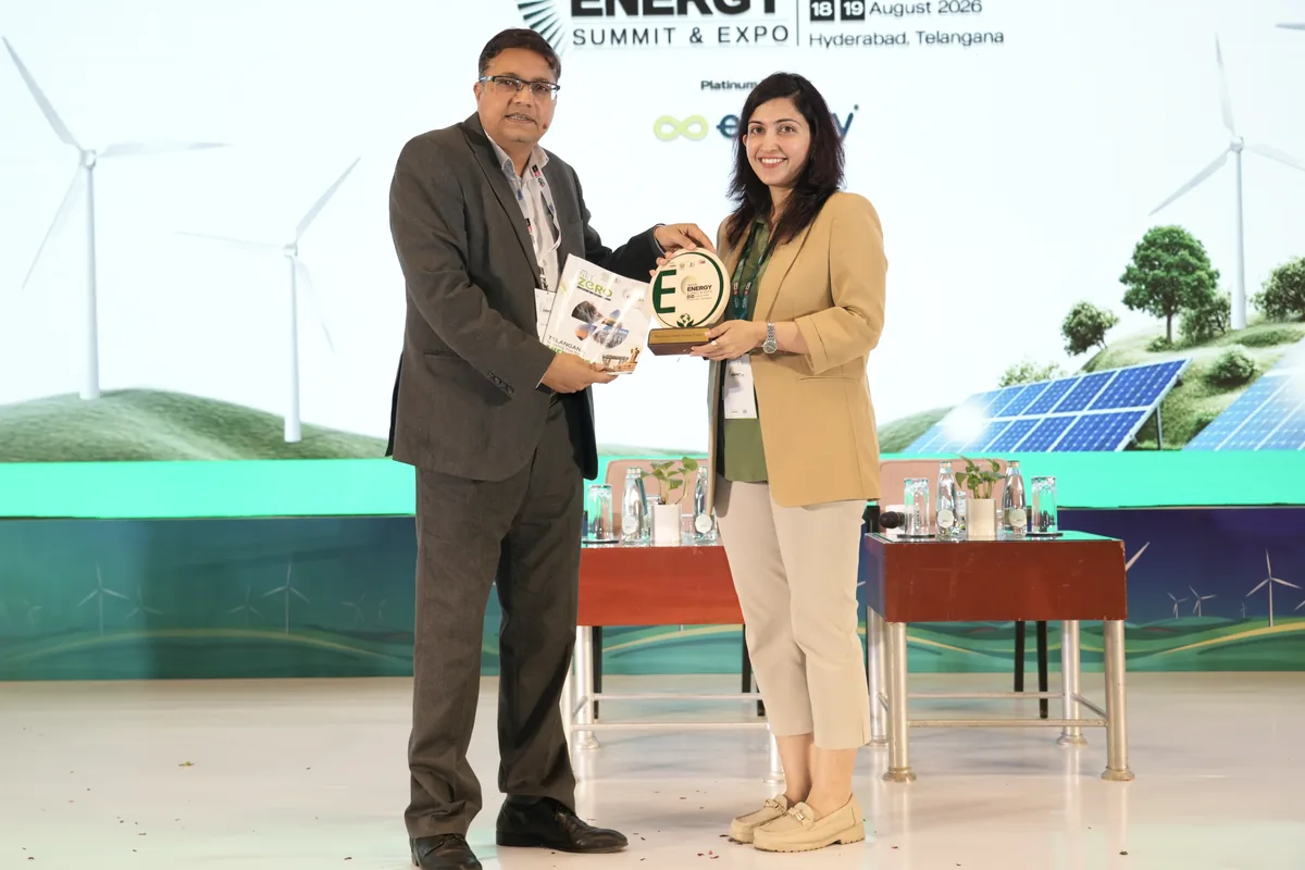 A framed memento presented on the India Energy Summit stage
